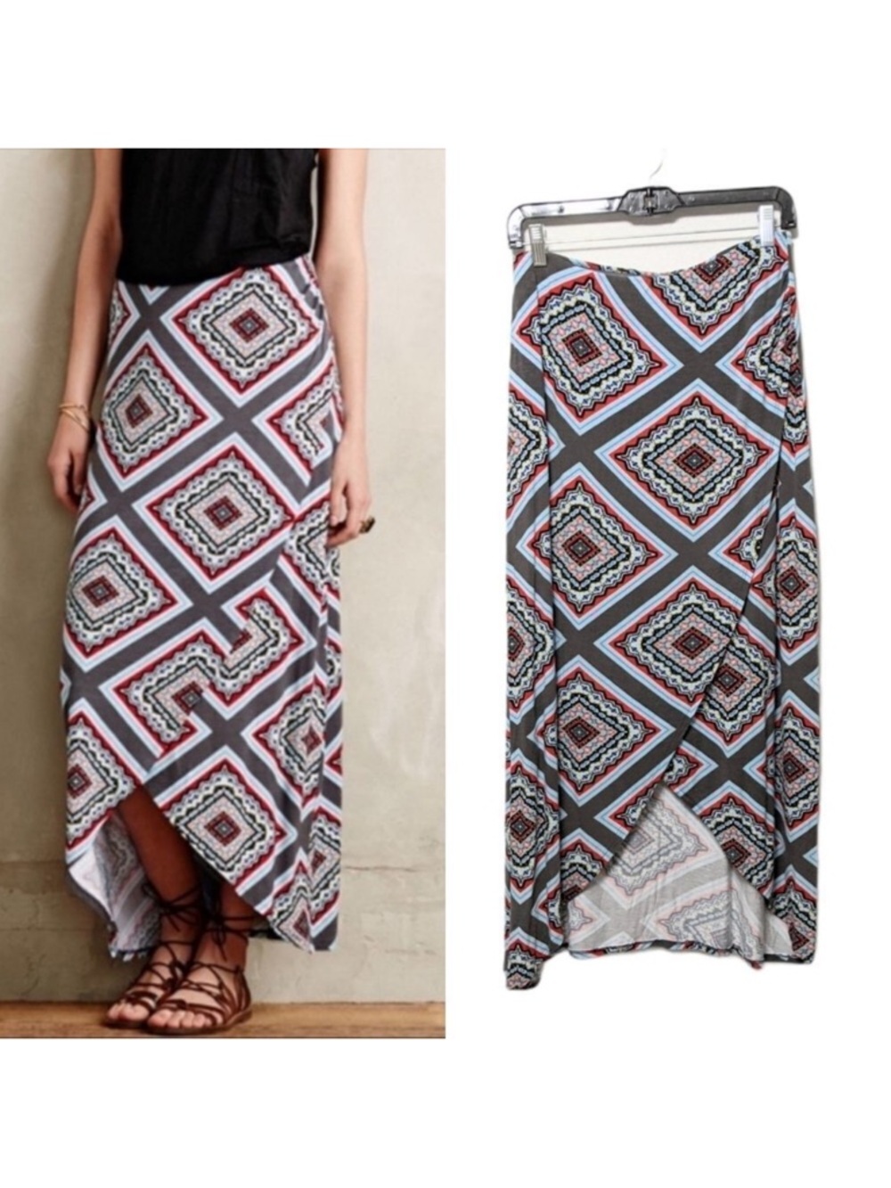 Anthropologie MAEVE Maina Geometric Faux Wrap Midi Skirt S